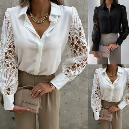 Women Elegant Solid Chiffon Blouse Spring Summer Casual Long Sleeve V Neck Loose Shirt Office Lady Tunics Oversized Tops2024