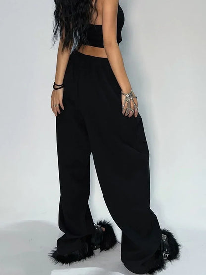 Casual Gray Sweatpants Women's Wide Leg Black Joggers Oversized