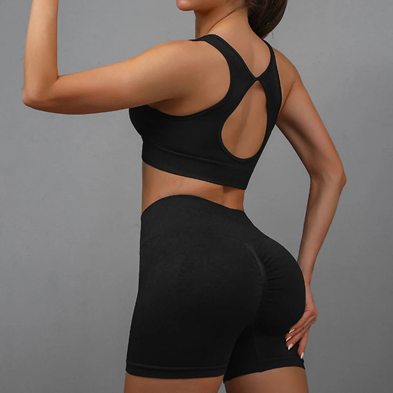 Yoga Set Beauty Back Sports Bra Shorts Workout