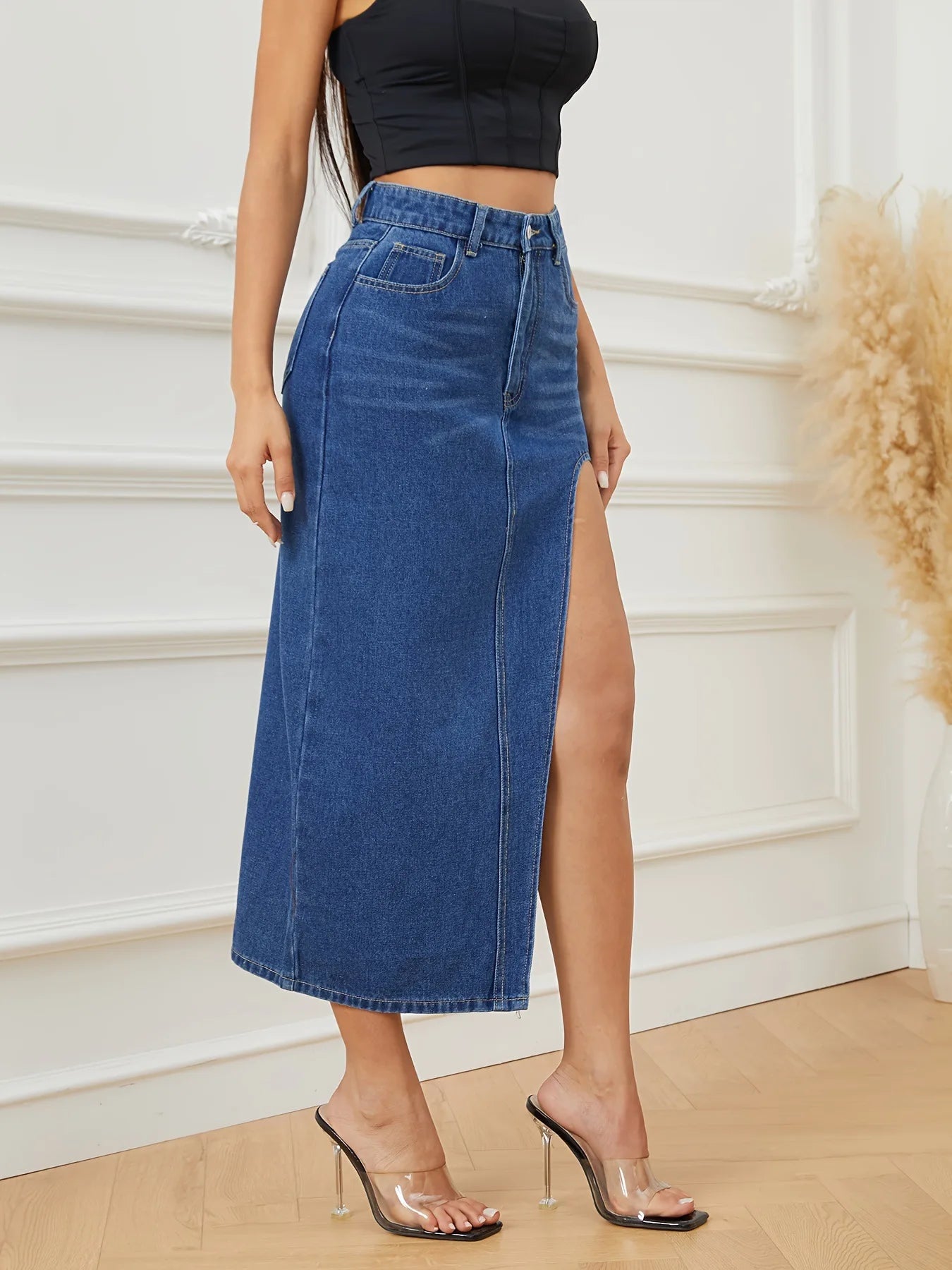 New Arrival Women's Irregular Slit Denim Skirt Casual