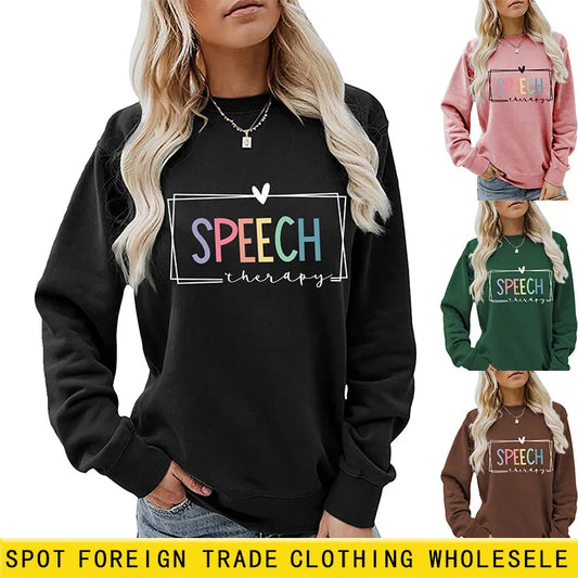 Speech Therapy Letter Print Sweatshirt - Autumn Winter Round Neck Long Sleeve