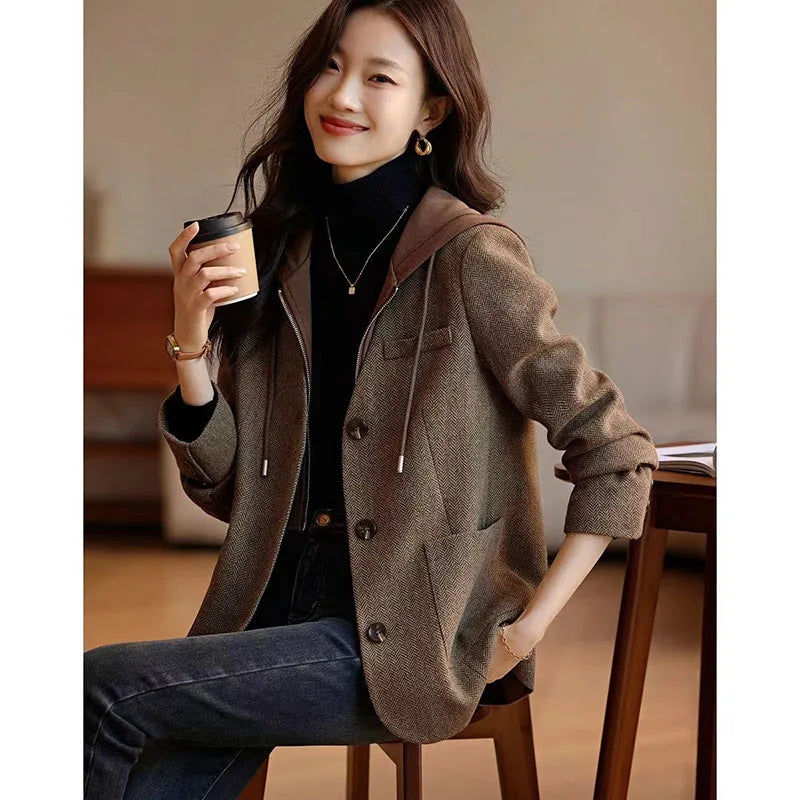 Woolen Coat - Women’s 2 Piece Hoodie Overcoat