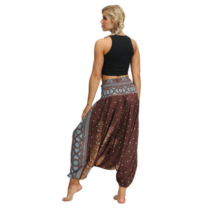 Women's Palazzo Aladdin Harem Hippie Pants, Casual Bohemian Jumpsuit