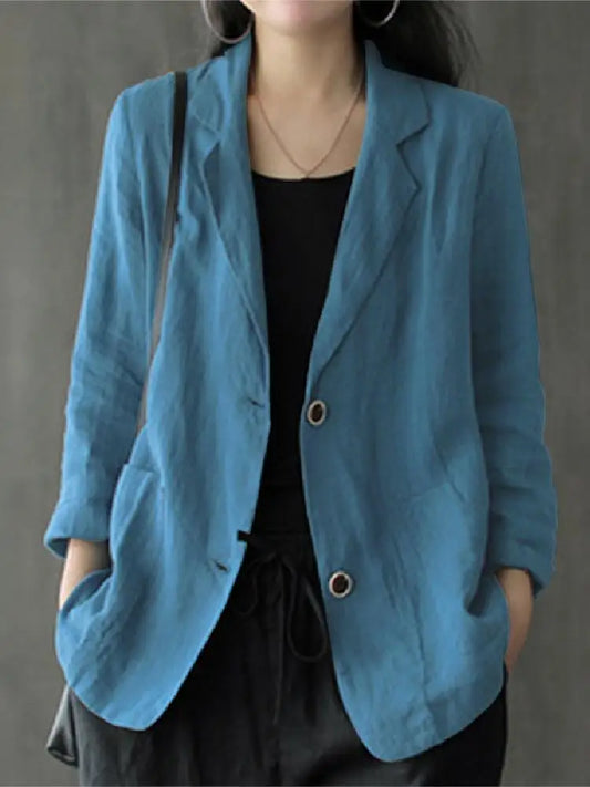 ZANZEA Autumn Work Blazer - Lapel Neck Long Sleeve Suits, Casual Solid Cotton Blazer, Elegant Thin Cardigan Coats