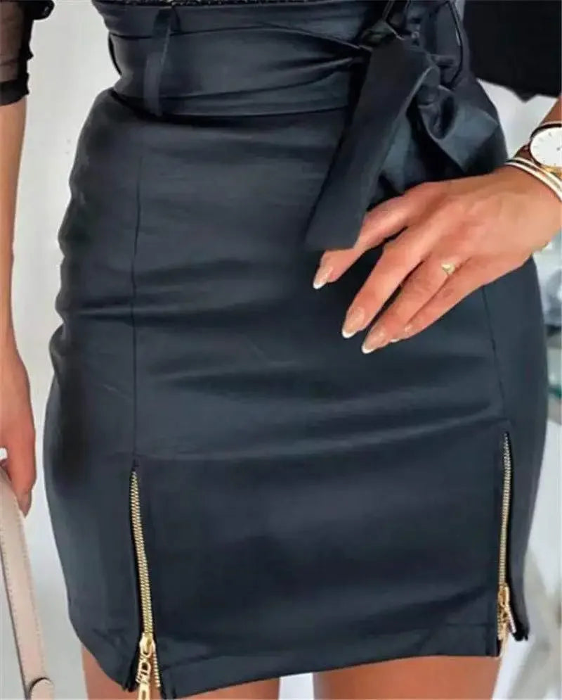 New Sexy Women's Pu Leather Skirt Spring Split Midi