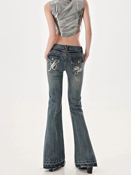 High Street Spicy Girls Low Waist Jeans Autumn Vintage