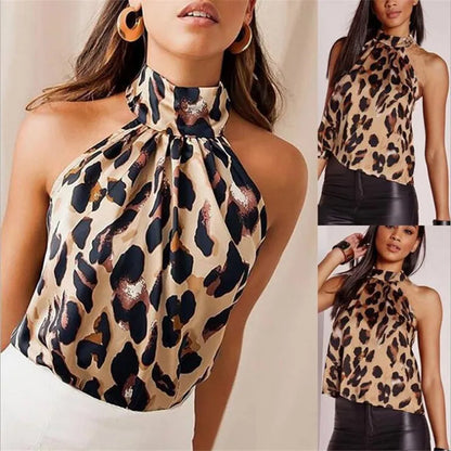 Women Tops Fashion Sexy Leopard Print For Ladies Shirts And Tops Halter Blouse Sleeveless Tees Female Clothing Summer