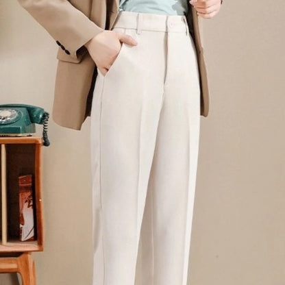 Capris Office Elastic Waist Clothing Women's Tailoring Trousers Buttons