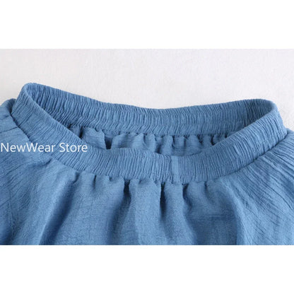 Blue Linen Skirt Bohemian Long Irregular Summer Beach Skirt