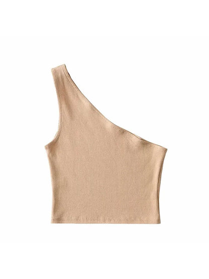 One Shoulder Cropped Tanks Top Women Summer Sleeveless Tanks Camis Sexy Oblique Collar Elastic Corset Slim Crop Tops Tube Lady