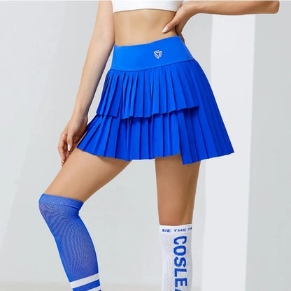 Waist Double Layer Pleated Skirt Gym Fitness Running