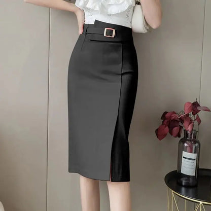 Elegant Suit Business Work Skirt High Waist Split Knee