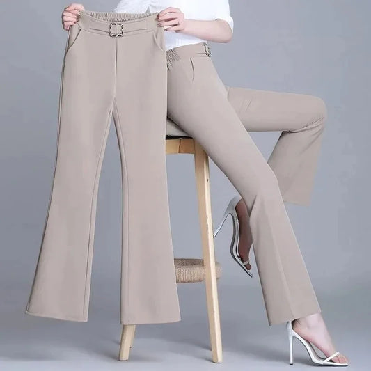 Big Size Bell-Bottomed Trousers Office Elastic High Waist Pants