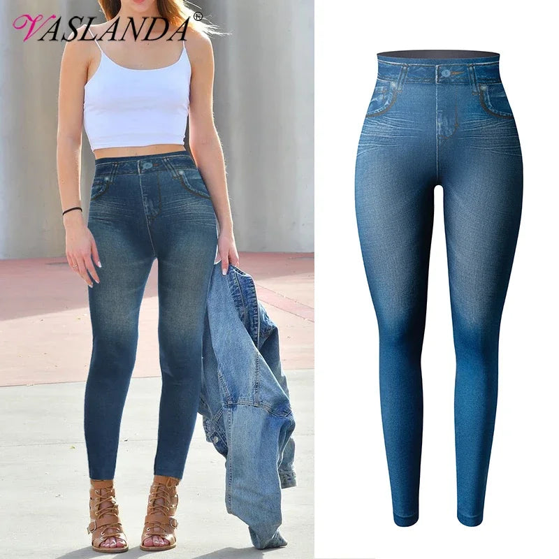 Women's Jeggings Faux Denim Jeans Leggings High Waisted