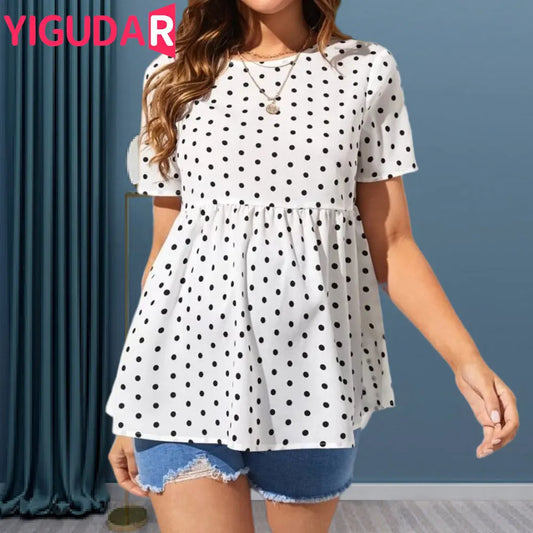 Summer Polka Dot Short-Sleeved Breastfeeding Maternity Shirt