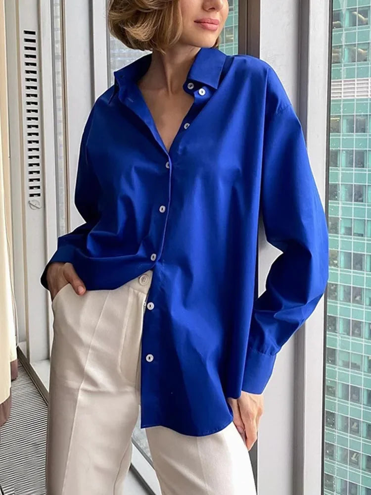 Women's Oversized Shirt Long Sleeve Basic Top 100% Cotton Elegant Shirts and Blouses Solid White Loose Fashion Woman Blouse 2024