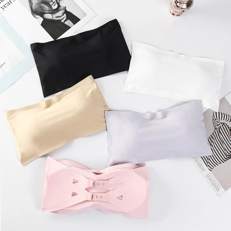 collection of 1-piece adolescent girls stretch strapless bras ice silk seamless bandeau breast care cup young