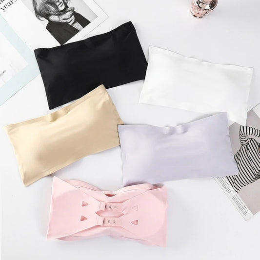 collection of 1-piece adolescent girls stretch strapless bras ice silk seamless bandeau breast care cup young