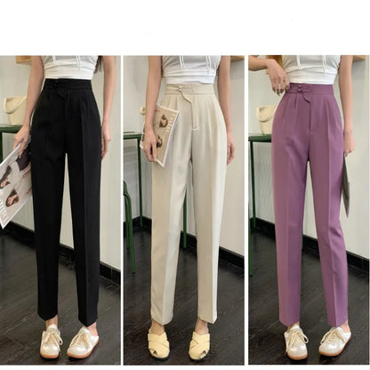 Women's Spring New Chinese Style Button High Waist Straight Trousers