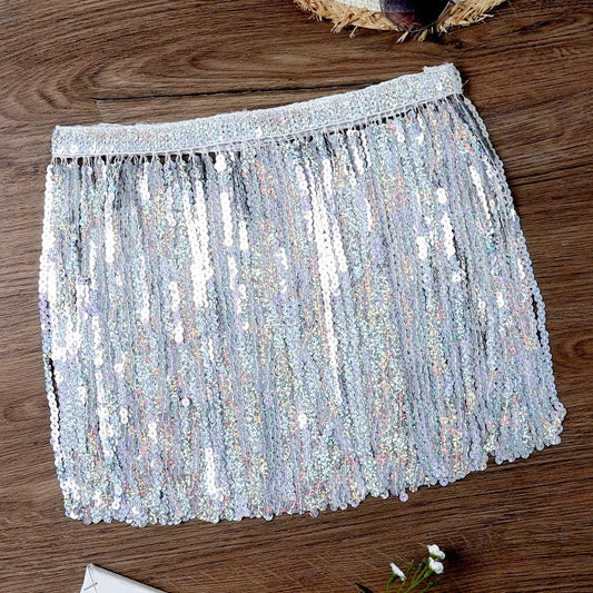 Sequined Fringe Cover Up Skirts Beach Bikini Shiny Half