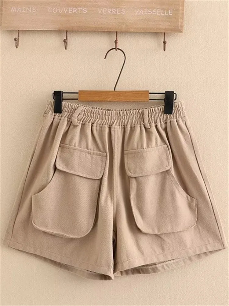 Plus Size Women's Summer Shorts Cotton Wide Leg Pockets Loose