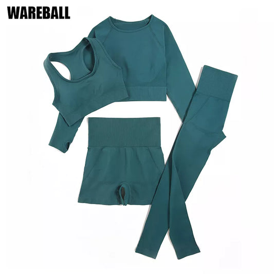 WAREBALL 2/3/4pcs Seamless Yoga Set Gym Clothes Sportswear Yoga Suits For Women Fitness Set Tracksuits Sports Bra Gym Leggings