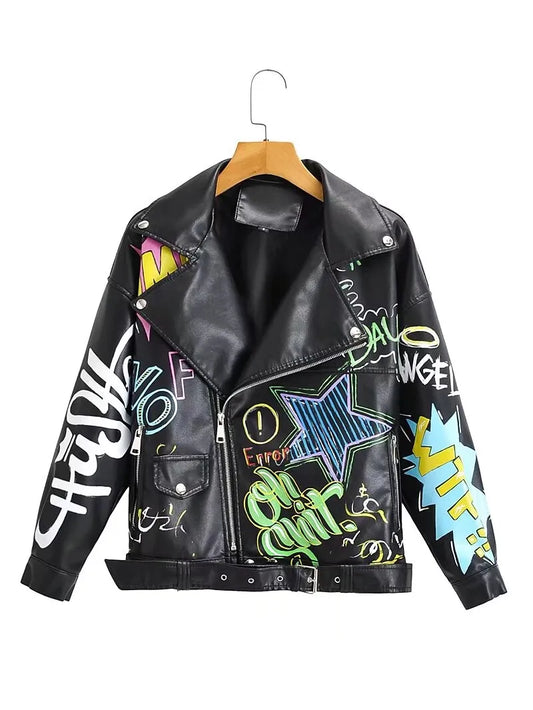 PU Leather Jacket - Graffiti Soft Punk Coat