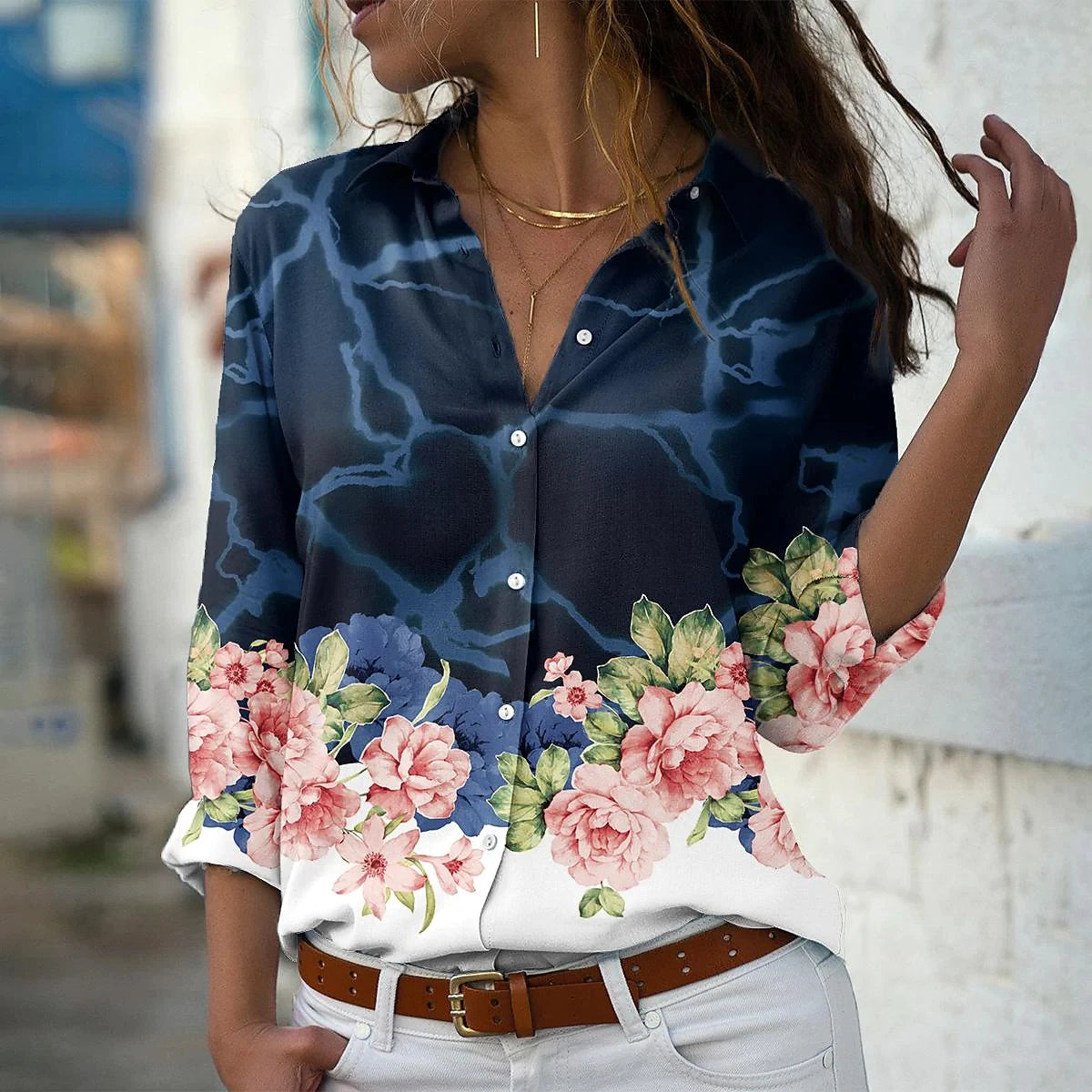 Temperament New Loose Shirt Women Casual Women Shirts Printed Tops