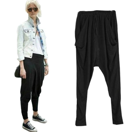 Streetwear Harem Pants Women's Hip-Hop Drop Crotch Modal Joggers Wide Leg Pants