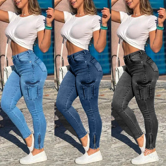 Women's Jeans Sheath Pencil Pants Cargo Denim Distressed