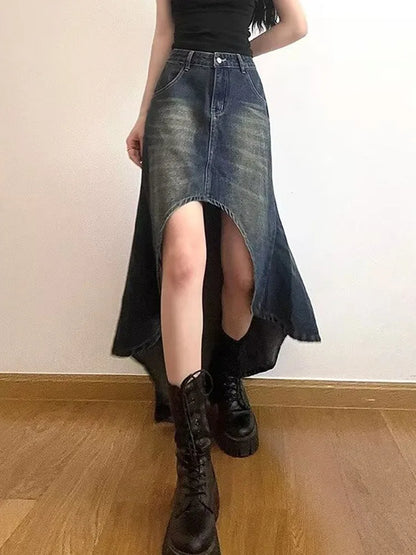 Asymmetrical Denim Skirt Women's Clothing Sexy A-Line Skirts