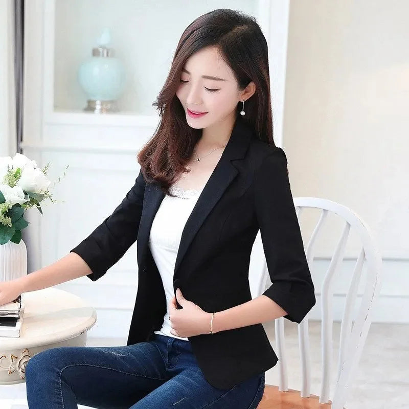 Summer Women Blazer Three Quarter Sleeves Lapel Notch Collar Plus Size Coat