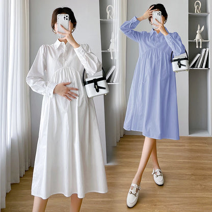 Cotton Maternity Blouse Dress - Long Loose A-Line