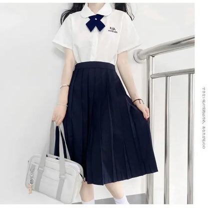 Waist Japanese Student Girls School Uniform Solid Color