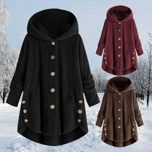 Teddy Bear Coat - Women’s Plush Hooded Jacket