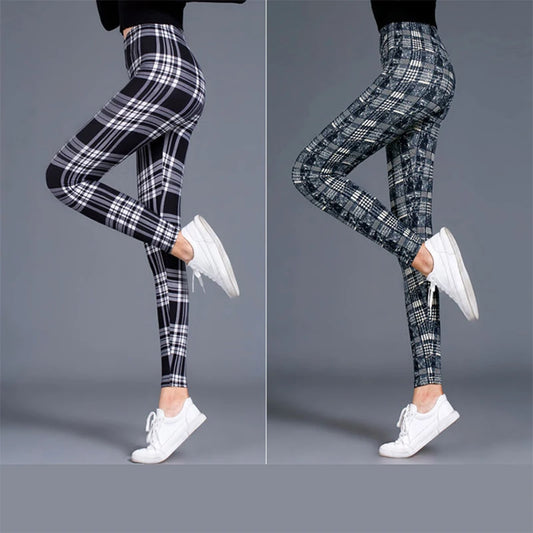 Super Soft Milk Silk Grids Print Fitness Leggings Sexy