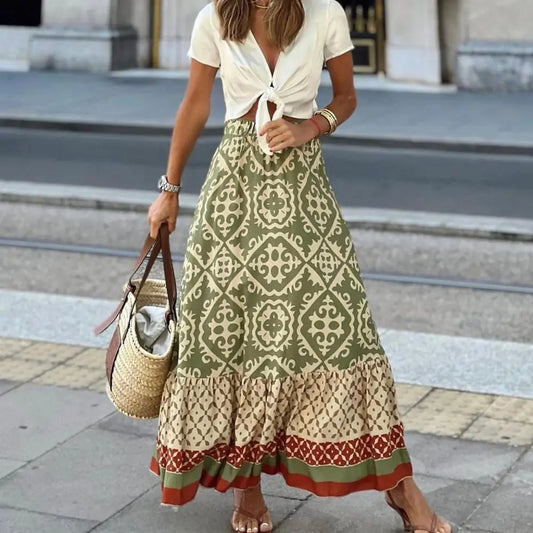 Summer Boho Maxi Skirts Women's Vintage Large Hem Beach Skirt Women's Casual