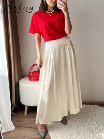 Long Skirts Satin Summer Silk Maxi Office Elegant