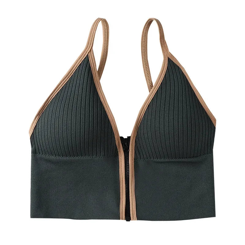 Seamless Sports Bra Women's Tube Top Front Zipper Sexy Crop Tops Beauty Back V-Neck Camisoles Push Up Lingerie Sports Tank Top