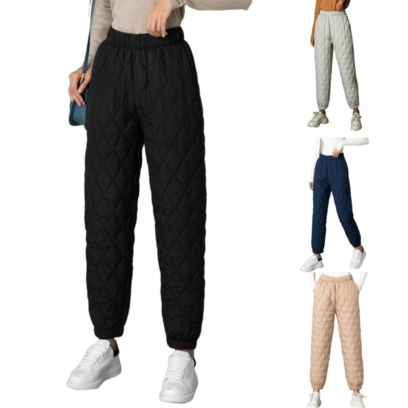 Women's Winter Warm High Waist Cotton Pants Quilted Padded Trousers