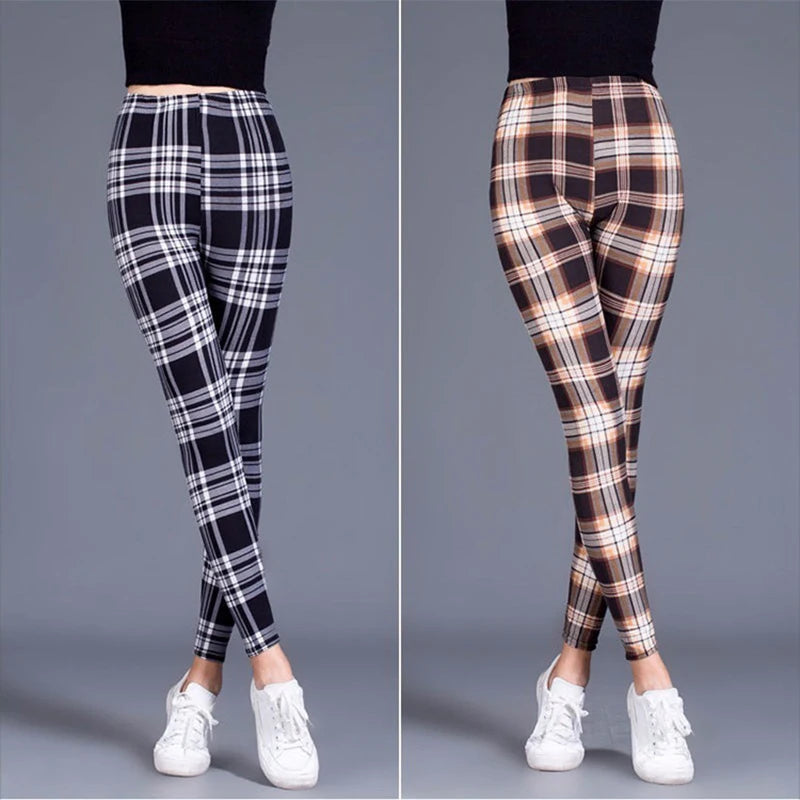 Super Soft Milk Silk Grids Print Fitness Leggings Sexy