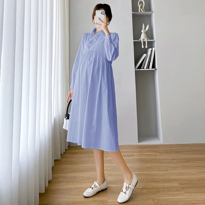 Cotton Maternity Blouse Dress - Long Loose A-Line