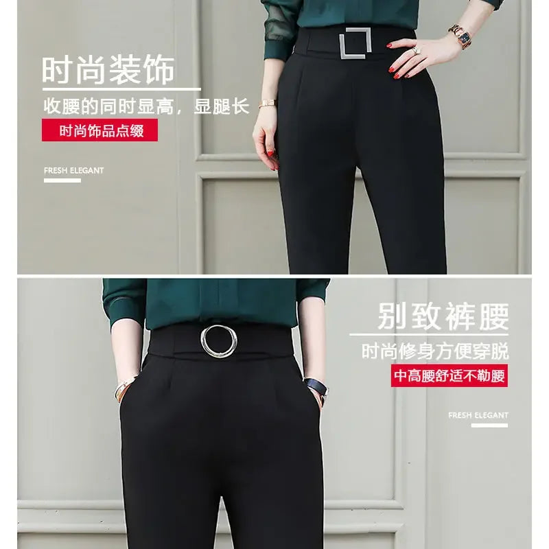 Suit Pants Woman High Waist Sashes Office Ladies Fashion