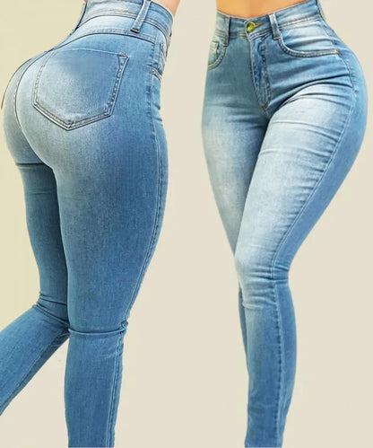 Woman's Pure Color Jeans High Waist Street Play