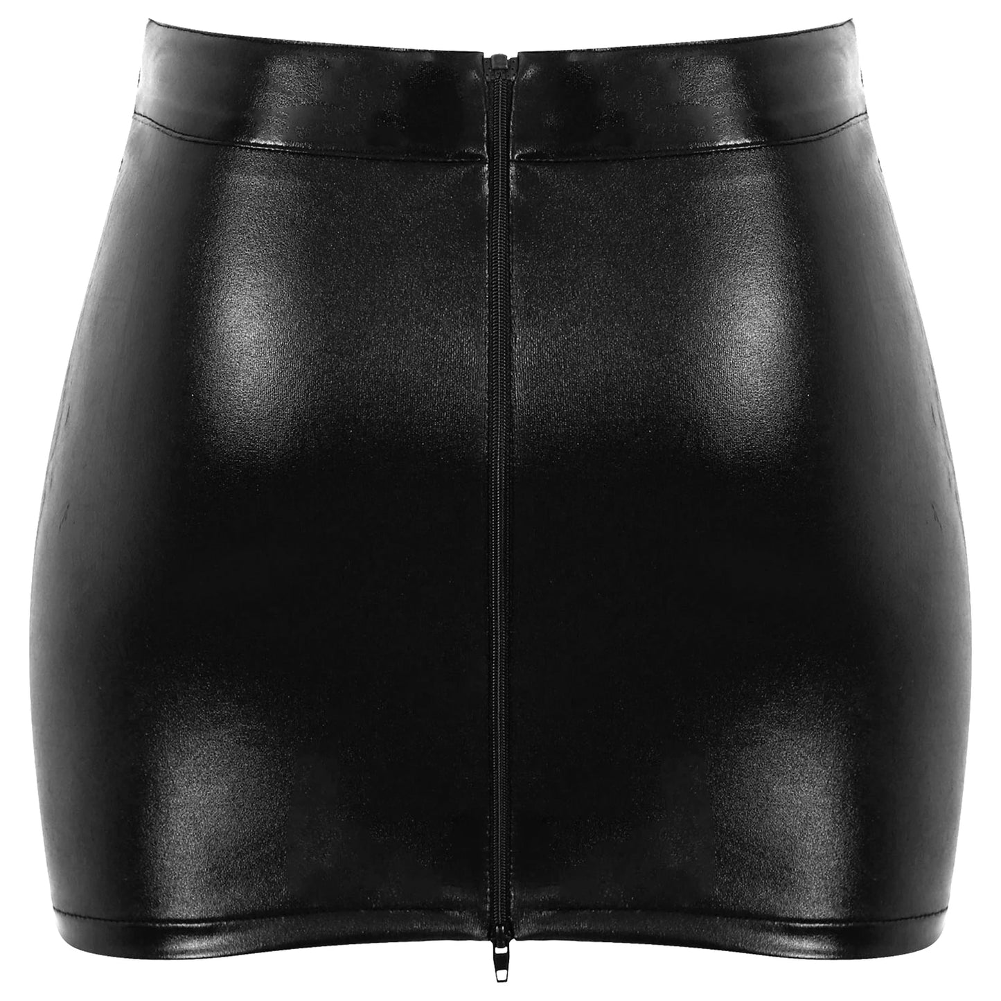 Women's Fashion Zipper Back Skirt Shiny Patent Leather Miniskirt