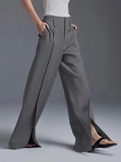 Formal Suit Pants High Waisted Wide Leg Split Trousers