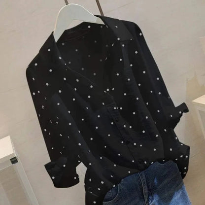 White Button Up Shirt Women Short Sleeve Top Summer 2024 Novelties Clothes Korean Fashion V-Neck Polka Dot Elegant Blouse Cotton