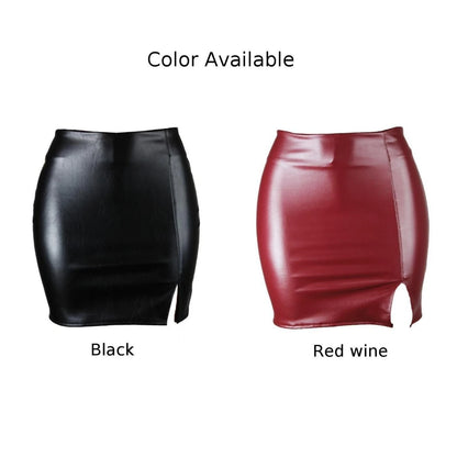 Sexy Women's Faux Leather Skirt High Waist Split Club Party Bodycon Tight Black Clothing