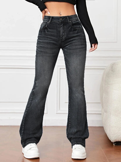 Fall Trousers High Waist Boot Cut Jeans Fashion