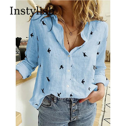 Elegant Cotton Linen Shirts Women Casual Solid Button Lapel Blouses Shirts Autumn Winter Long Sleeve Loose Tops Tunic Blusas